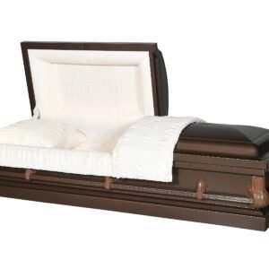 Honor your loved on with our Alex Dark Bronze Half Couch Steel Casket, featuring a sleek dark bronze finish and tan crepe interior. This half couch coffin combines quality craftmanship with direct-to-consumer pricing, making it an affordable casket option without compromising dignity. The Alex Steel Dark Bronze Half Couch Coffin is a great option for honoring your loved one. Dark Bronze finish with Crushed Panel Eternal Rest Adjustable Matching Pillows and Blanket Square Casket Corners Stationary Bar Handles Designed to fit a Standard Burial Vault Specifications: Exterior width of casket: 28" Exterior length of casket: 83" Exterior height of casket: 23" Interior width: 24" Interior length: 79" Customer Service: At Solace, we pride ourselves in providing some of the best client support in the industry. Our team has years of experience in the funeral home business and will take care of all your needs. We take every possible step to ensure timely delivery and the pristine condition of every casket we ship. Each casket is meticulously cleaned, inspected, and photographed before shipping to ensure it meets our high-quality standards. However, we understand that unforeseen circumstances can occasionally occur, and while less than one percent of caskets are damaged during shipment, we are prepared to address these rare situations. If a casket does not arrive on time, we offer a 100% guarantee and will issue a full refund of all amounts paid. In the rare instance that a casket arrives damaged, we will do everything possible to replace it in time for the service. If a replacement is not feasible, we will fully refund your payment and coordinate the return of the casket. Alex Dark Bronze Half Couch Steel Casket