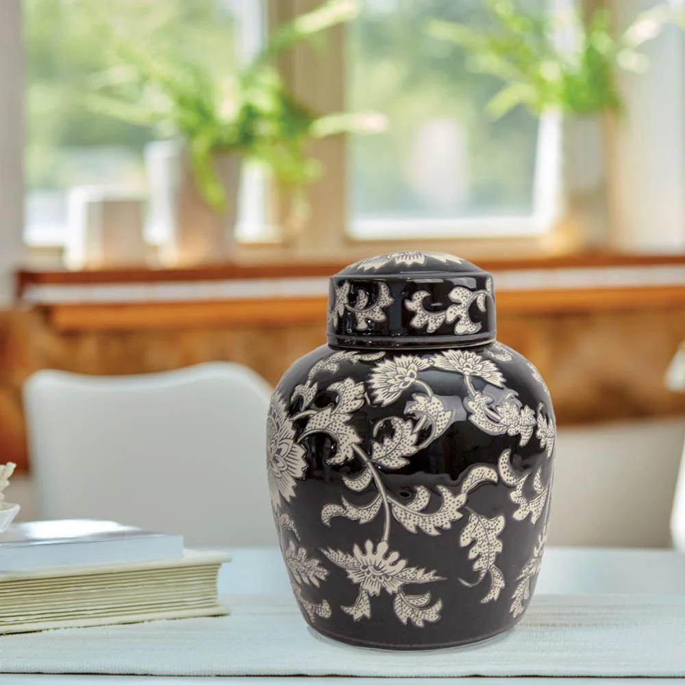 Black Lotus Ceramic Cremation Urn - Image 2
