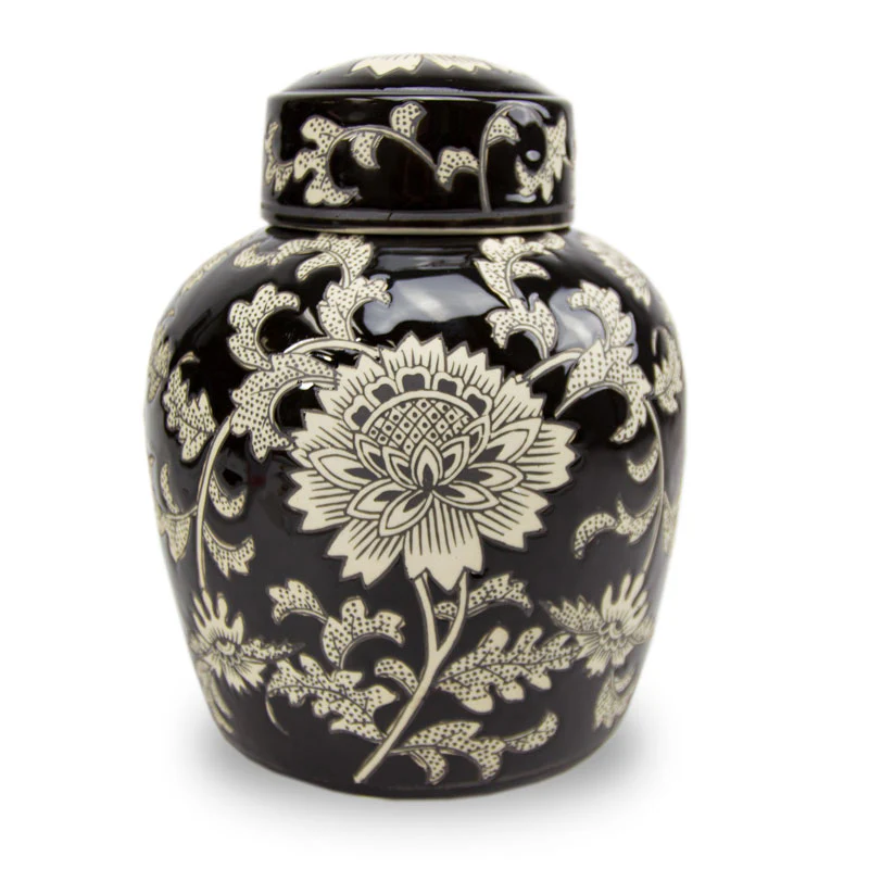 Black Lotus Ceramic Cremation Urn