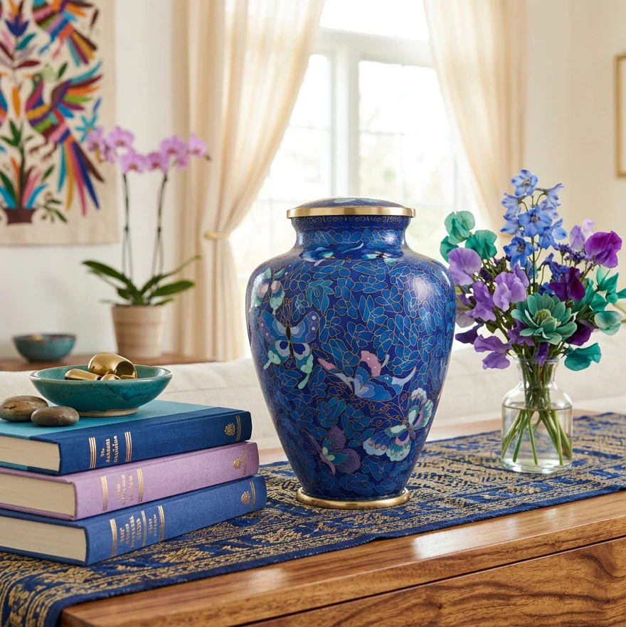 New Blue Butterfly Cloisonne Urn - Image 4