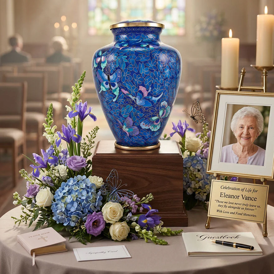 New Blue Butterfly Cloisonne Urn - Image 3