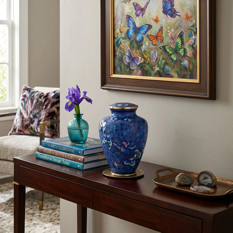 New Blue Butterfly Cloisonne Urn - Image 2