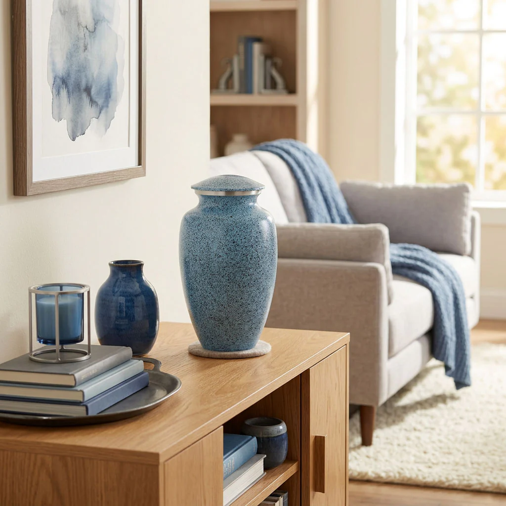 Two-Tone Blue Classic Cremation Urn - Image 4