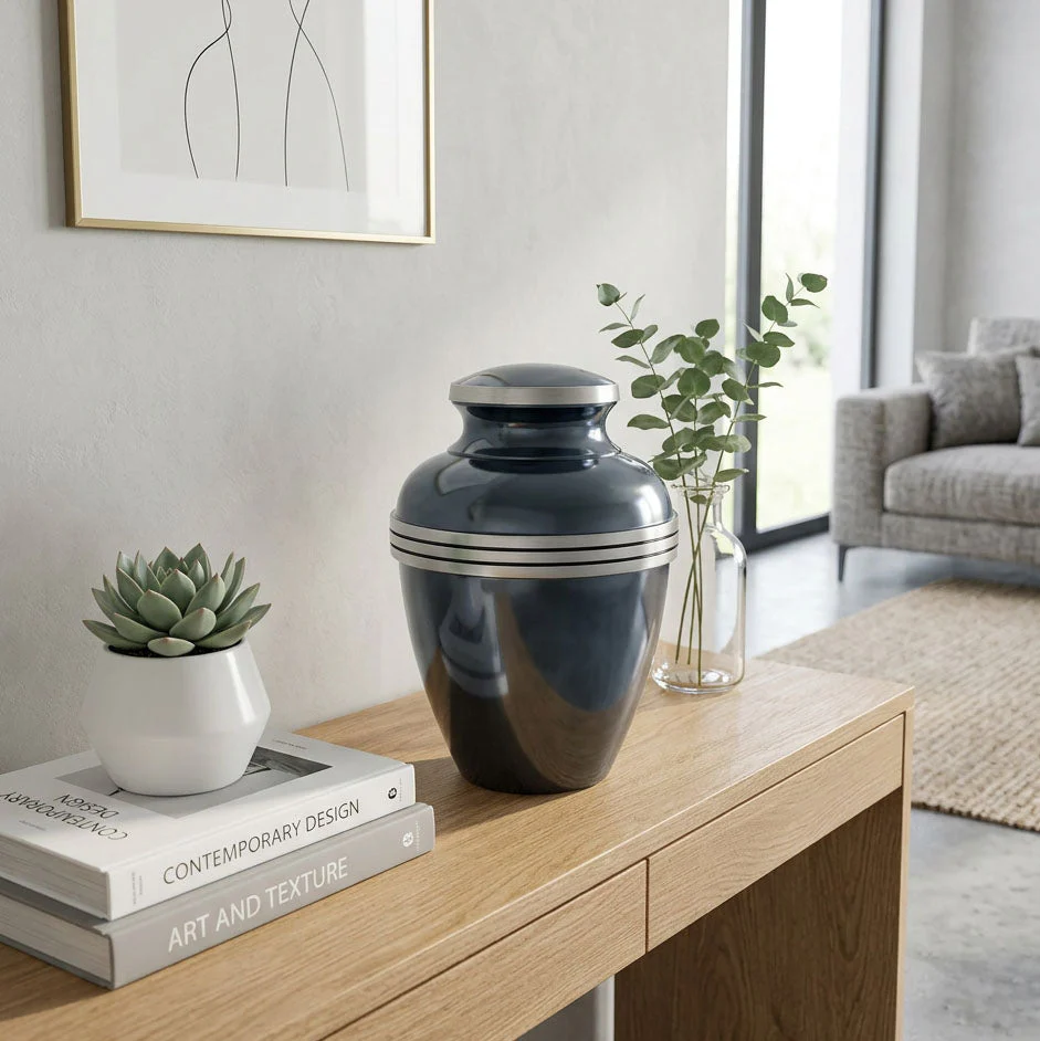 Metallic Blue Cremation Urn - Image 3